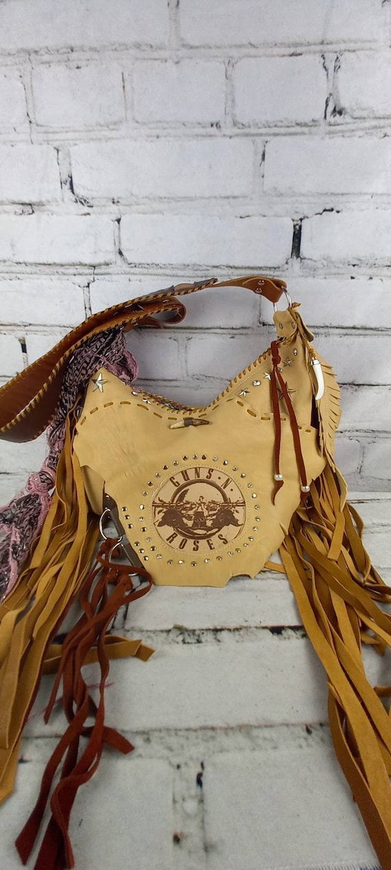 Leather Rock Purse/ pin up Handbag/ Guns and Roses Bag/ Rockabilly Collection woman