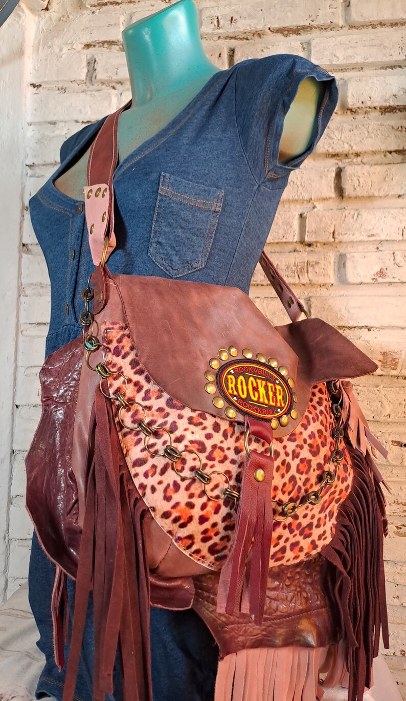 Leather Heavy Bag Rocker/ Black Handbag Fringe/ Skull Rock/ Chain ...