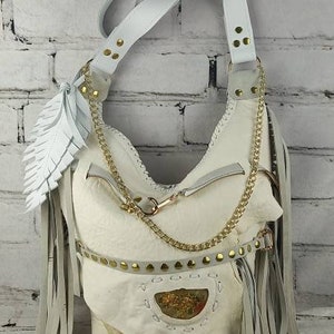 White Cow Bag/ Rockabilly style handbag/ woman tote Bag/ Fringe Purse