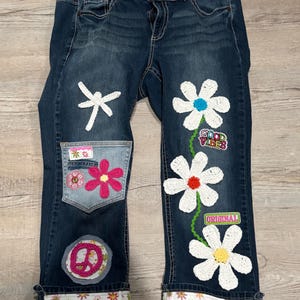 Jean pour femme recyclé avec empiècements faits main, taille de 81 cm (32 po.)
