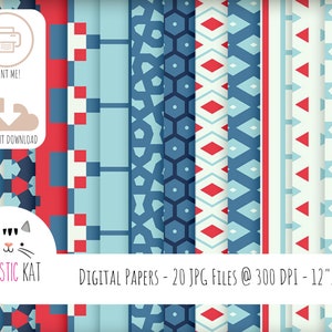 Digital Paper, Printable Paper, Goodnotes Paper|| Red paper, Blue paper, white paper, digital scrapbooking , digital note paper, 12x12
