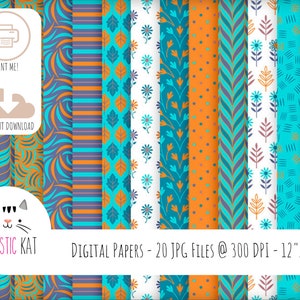 Digital Paper, Printable Paper, Goodnotes Paper|| Turquoise paper, orange paper, digital scrapbooking , digital note paper, 12x12