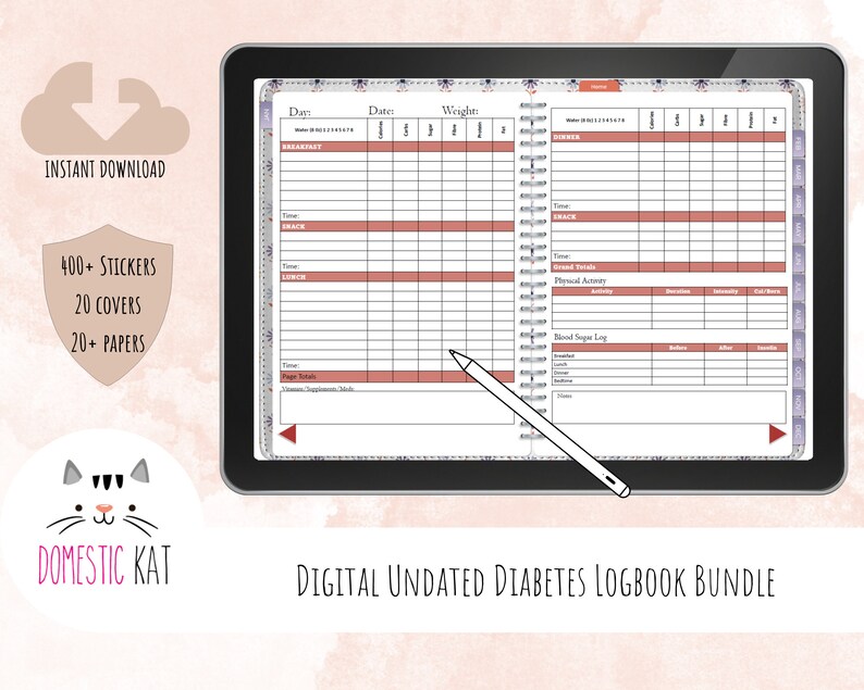 Diabetes Tracker Digital Planner Undated Planner Etsy