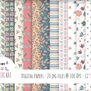 Digital Paper, Printable Paper, Goodnotes Paper|| floral paper, polka dot paper, coral paper, digital scrapbooking, digital note paper
