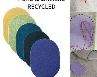 Paar elleboogpatches 100% puur kasjmier blauw groen geel DIY repareren gerecycleerd handgemaakt