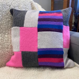 SLOW Handmade 100% Cashmere Patchwork Cushion Cover Upcycled 15 x 15" Pink