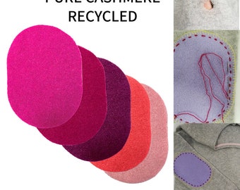 Paire de coudières 100% pur cachemire rose violet bricolage réparateur recyclé fait main