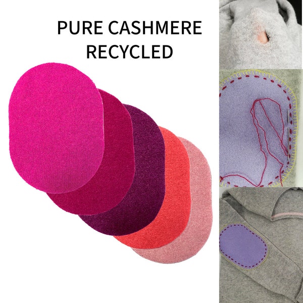 Paire de coudières 100% pur cachemire rose violet bricolage réparateur recyclé fait main