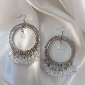 Beaded Hoop Earrings Handmade with Glass Drop Beads | Silver Metal Hoops | Dangle Earrings | Boho Jewelry | Gift for Her