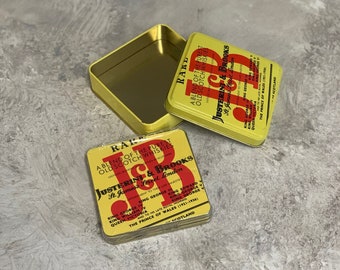Vintage J&B Scotch Whisky Cork Coasters in Tin Box
