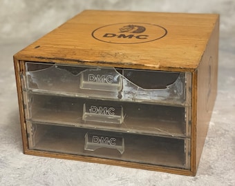 DMC ビンテージ引き出し DMC Embroidery Thread Storage Box Wooden Sewing Box Vintage