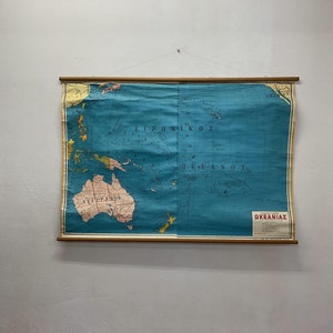 Vintage Landkarte Ozeanien Karte von Australien Schulkarte Wandbehang Karte