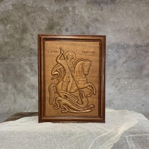 Saint George Icon Trophy-bearer and Wonderworker Saint George Orthodox Wood Icon Handmade Greek Icon Religious Decor.