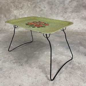 Vintage Worcester Ware Folding Legs Metal Tray, Floral Design, Retro Shabby Chic Lap Tray