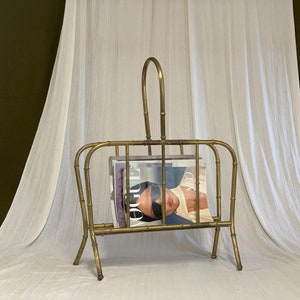 Vintage Bronze Magazine Holder Newspaper Stand Magazine Rack  Mid Century Hollywood Regency Decor