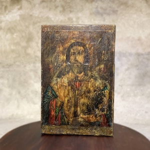 Handcrafted Jesus Christ Icon, Aged Wood Byzantine Art, Religious Home Decor, Orthodox Christian Gift
