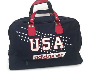 Vintage retro 70s Blue Grey vinyl Adidas gym bag sport by Vintage retro 70s Blue Grey vinyl Adidas gym bag sport by