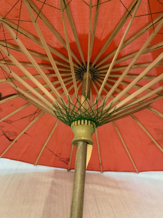 Vintage Parasol Umbrella,  Hand Painted Japanese … - image 6