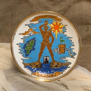 Assiette fabriquée à la main FAROS Keramik PARADISSI RHODES, Grèce, plaque grecque Keramikos avec rebord en or 24 carats, assiettes de collection.