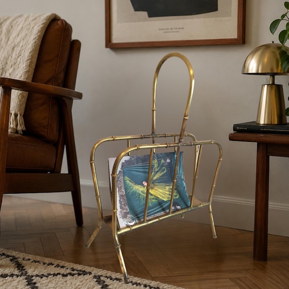 Vintage Bronze Magazine Holder Newspaper Stand Magazine Rack Mid