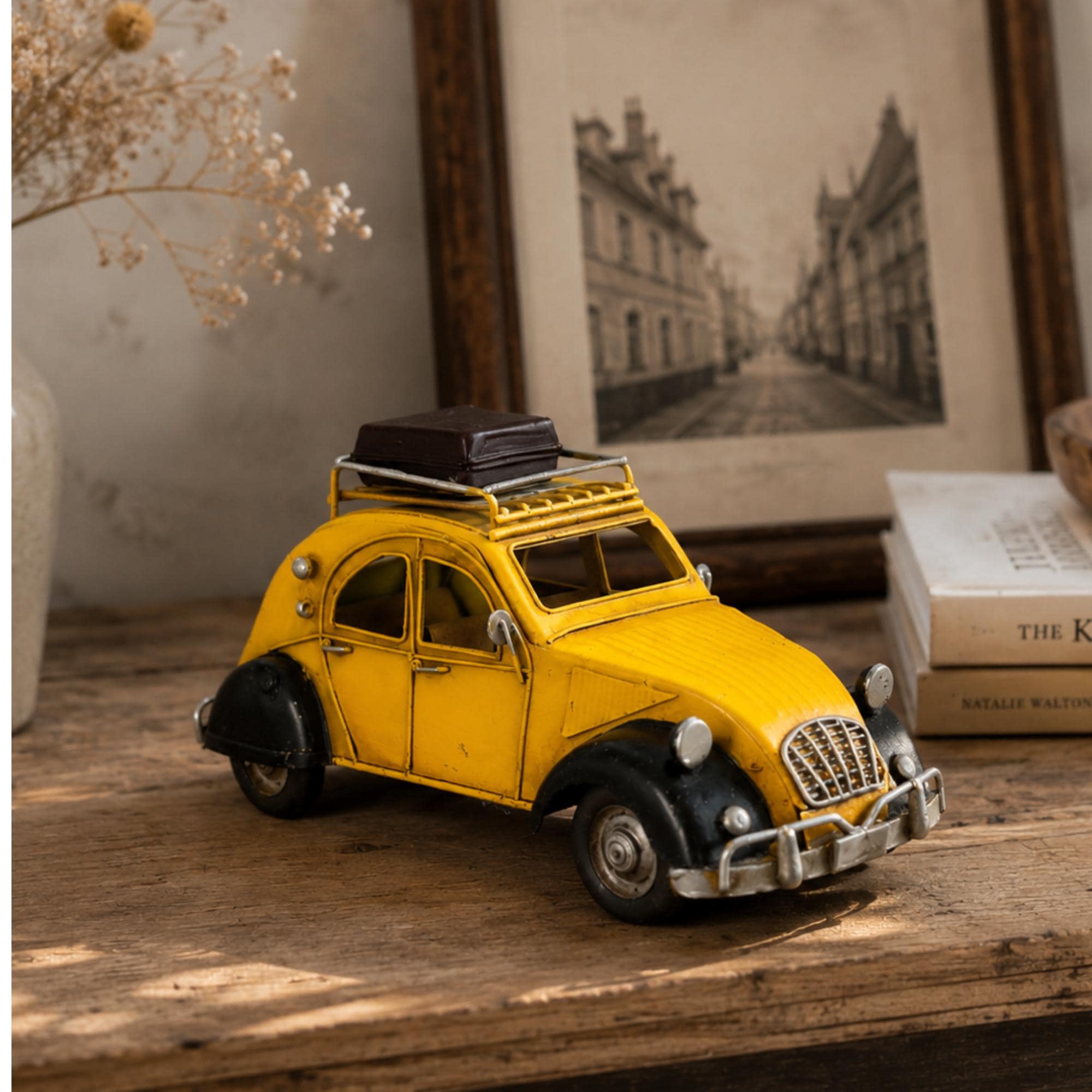 Retro Yellow Metal Citroen 2CV Replica Car Vintage Miniature Car