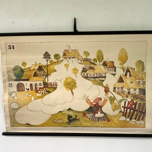 Decorazione da parete con tema fiabesco, poster a scomparsa con tema fiabesco, carta scolastica vintage, mappa scolastica vintage, carta illustrata vintage, arredamento per la casa.