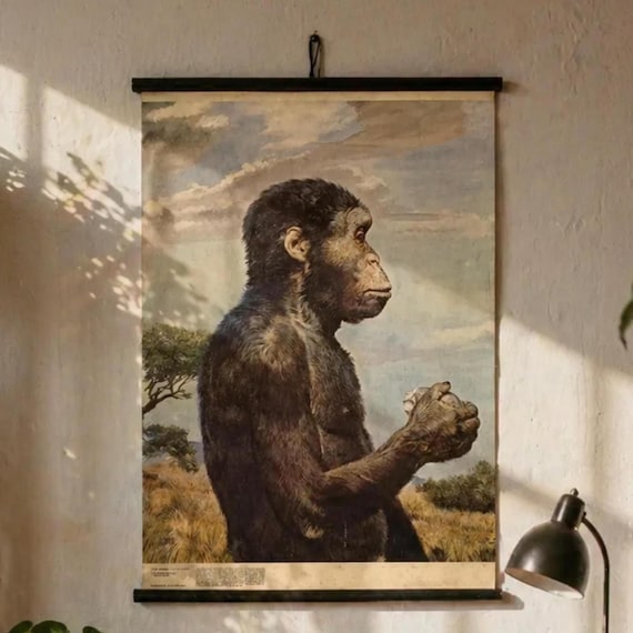 Zdenek Burian Homo Habilis School Chart 1989, Vintage Paleoart