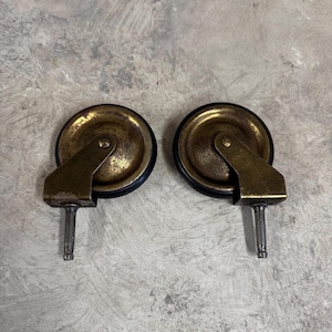 Vintage Brass & Rubber Caster Wheels - Set of Two