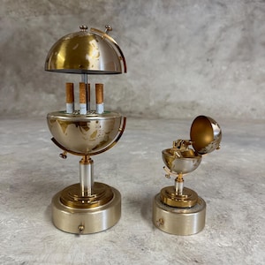 1960s Japanese Golden Globe Cigarette Dispenser & Lighter, Elegant Tabletop Decor - Unique Gift for Vintage Lovers