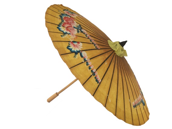 Hand-painted Parasol, bamboo umbrella, Vintage Jap