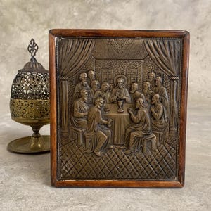 The Last Supper Bronze Relief Icon, Handmade Greek Byzantine Religious Wall Art, Orthodox Christian Decor Gift