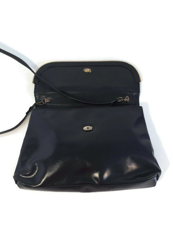 Vintage Black Crossbody Bag with frame, Black Lea… - image 6