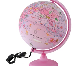 Illuminated Safari Explorer Animals Globe World Globe Plastic Base Terrestrial Globe World Globe Pink Globe Office Decor.