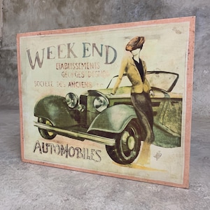Vintage Car Canvas Sign: Rustic Automobile Art Deco Wall Decor