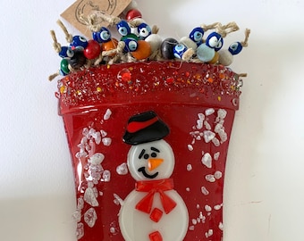 Adorno navideño de maceta de vidrio fundido: Muñeco de nieve