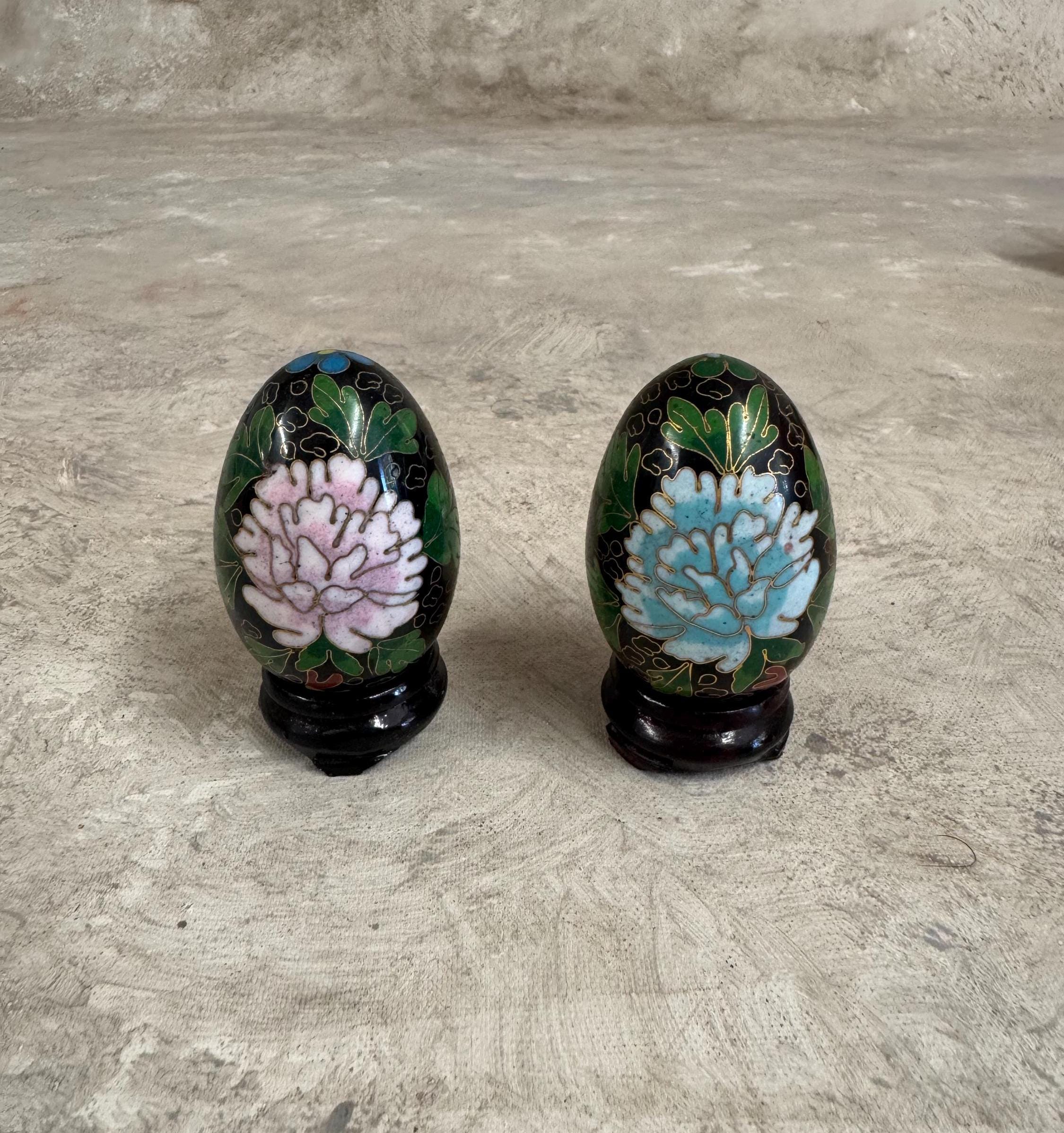 ヴィンテージ七宝焼き花柄卵、エナメル装飾、2個セット - Etsy 日本