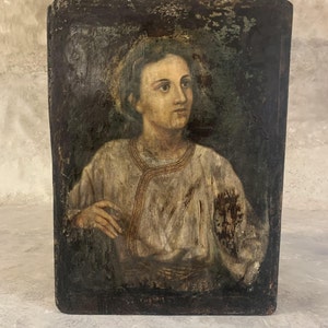 Jesus Christ at a young age Screen printing on naturally aged wood Jesus Christ Icon Handmade Greek Icon Russian Icon Byzantine Art.