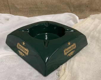 Large Vintage Heineken Beer Cigar Ciragette Porcelain Ashtray, Collectible Tobacco Ashtray Advertising Barware
