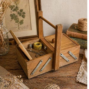 Vintage Accordion Wooden Sewing Box: French Handmade Storage - Etsy