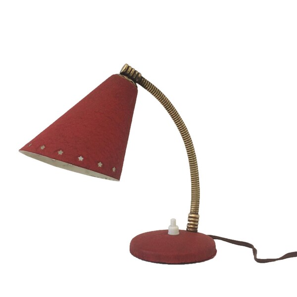 Vintage Bedside Lamp, Desk Lamp, Red Gooseneck Desk Lamp, Soleil midcentury lamp, Vintage Office Lamp,