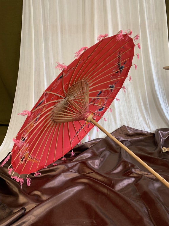 Hand painted Parasol, bamboo umbrella, Vintage Ja… - image 7
