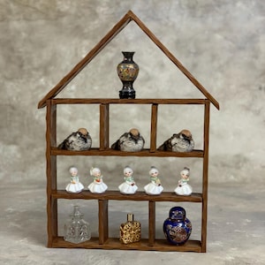 Display case for collectibles, wooden wall-mounted cabinet for figures and minerals, perfect gift for collectors and display enthusiasts