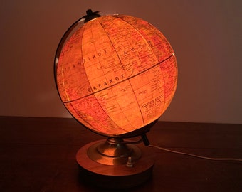 Antique World Globe 1930 Illuminated Glass Globe Rustic Library