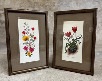額装済み植物画プリントセット：金箔フレーム、花柄の壁飾り #328