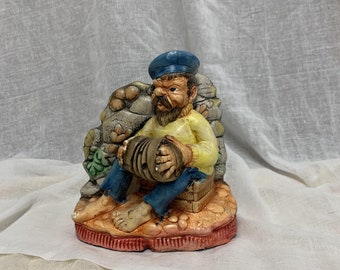 Vintage Plaster Wall Sculpture: Hand-Painted Accordion Player Decor