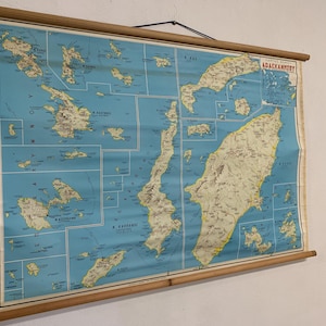 ドデカネス諸島の地図、教育用の見事なギリシャ地理チャート、地理愛好家への完璧な装飾ギフト