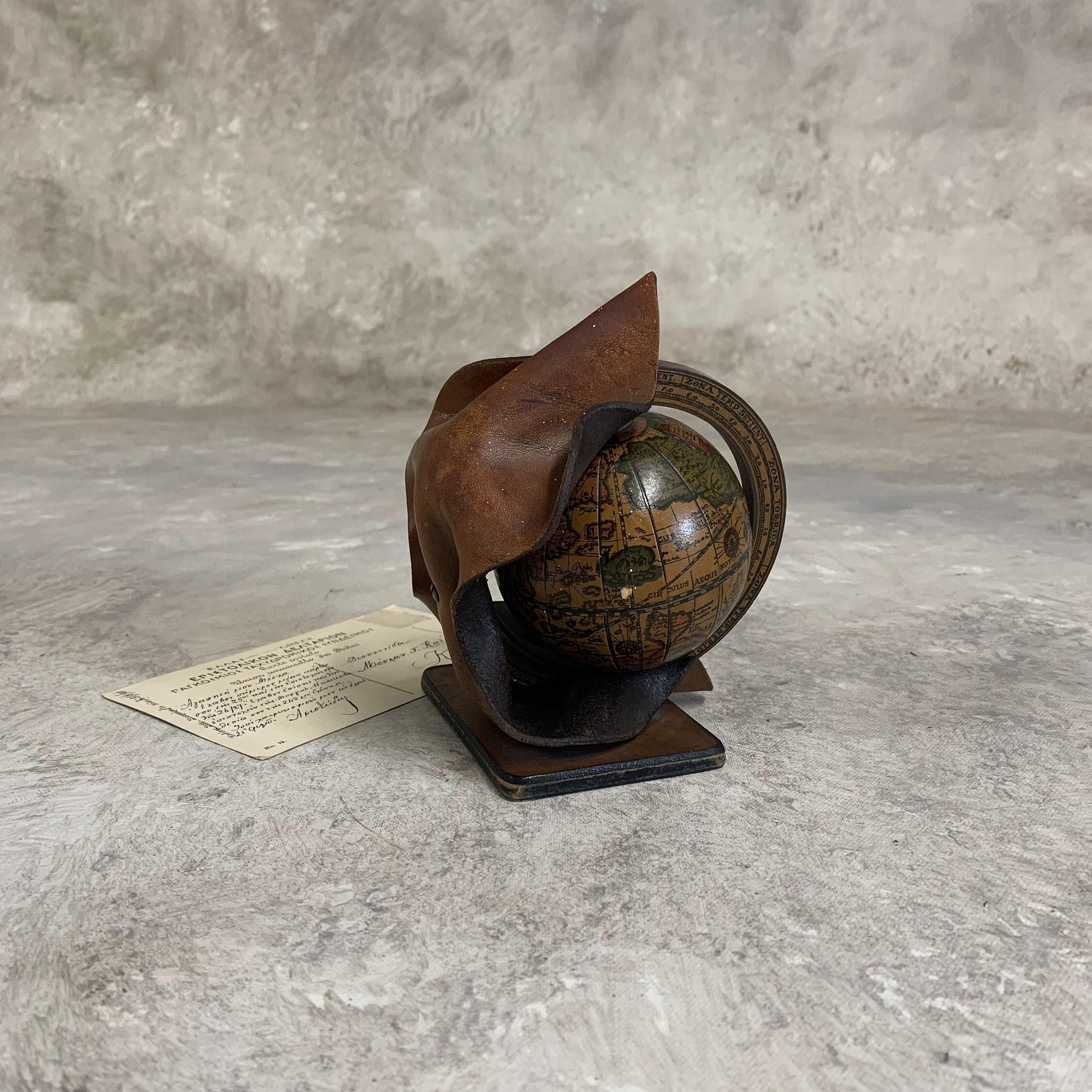 Vintage 1970s Italian Globe Pen Holder: Retro Leather Desk