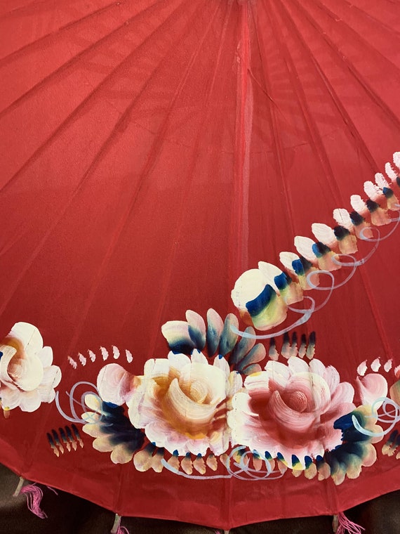 Hand painted Parasol, bamboo umbrella, Vintage Ja… - image 4