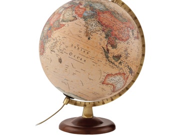 Globe terrestre antique illuminé de style vintage, socle en bois, décor de bureau globe terrestre globe terrestre.
