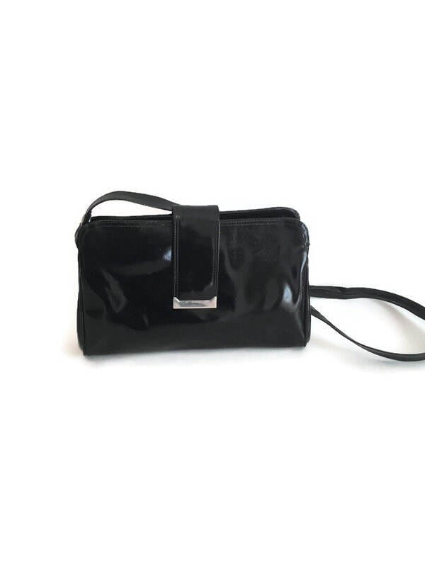 black vinyl crossbody bag